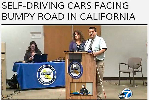 Pete and Robin on Channel 7, ABC news when they addressed Los Angeles DMV on the Autonomous Self-Driving Car and the publics opinion about restricting its use to only drivers who have a valid driving license.