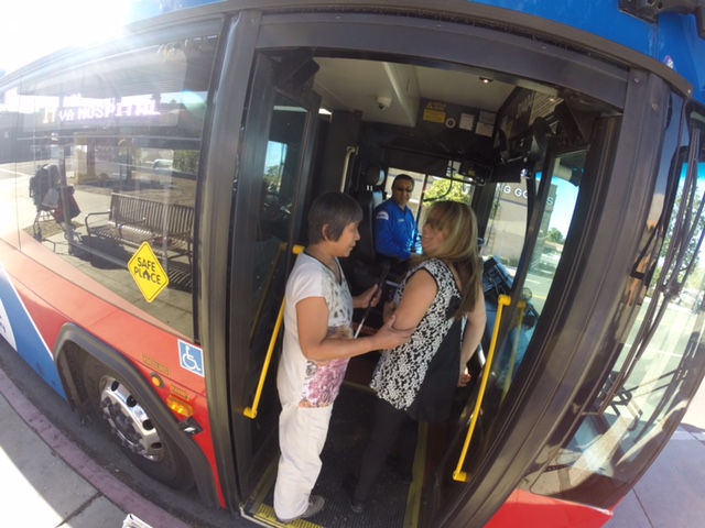 We are boarding the bus with Priscilla our Travel Training Instructor
