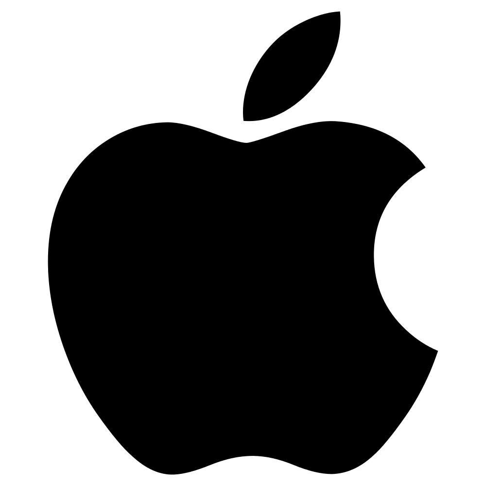 A black apple logo on a white background